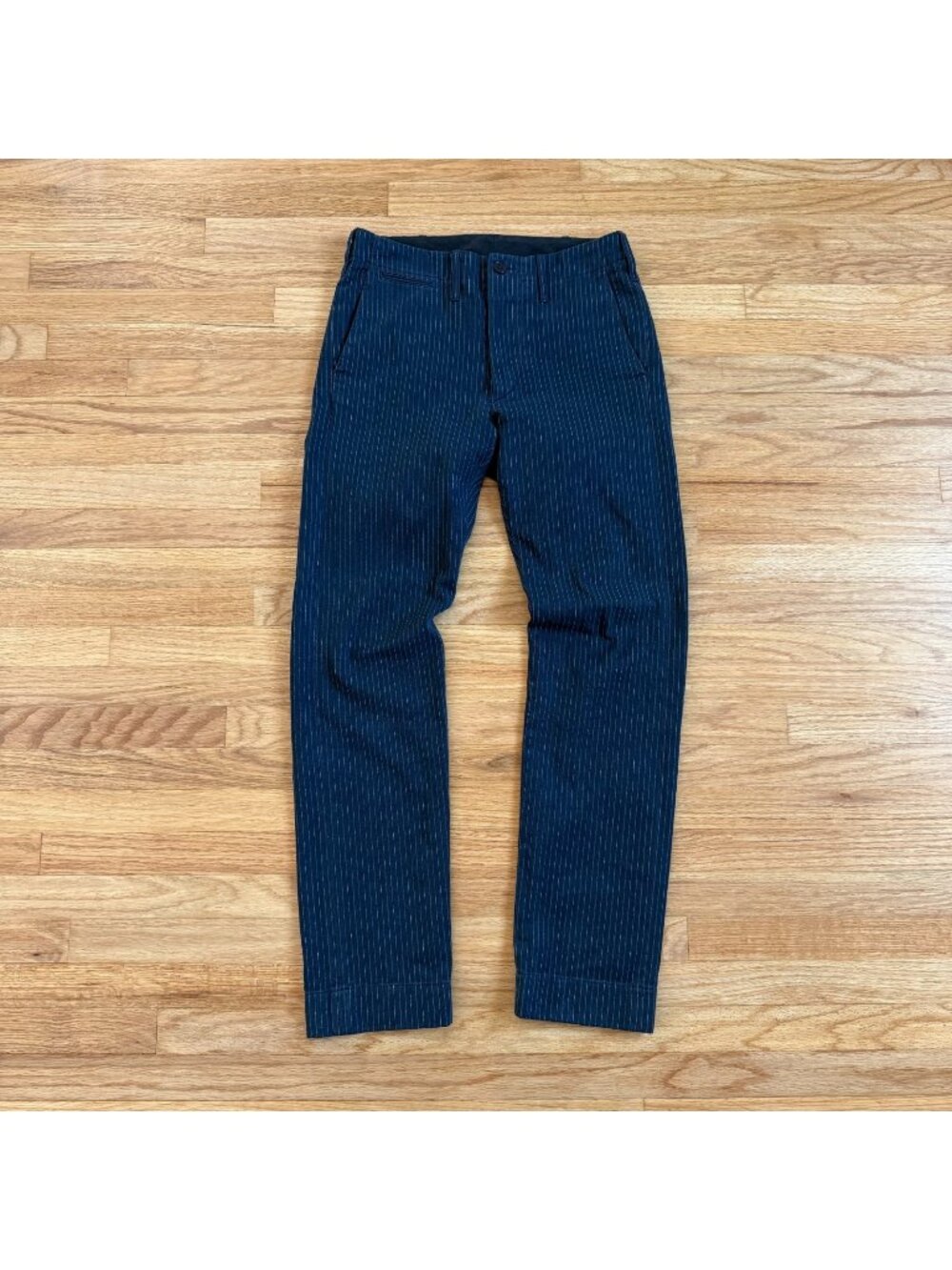 Double RL RRL Herringbone Twill Navy Blue Pin Stripe Trousers 28/31